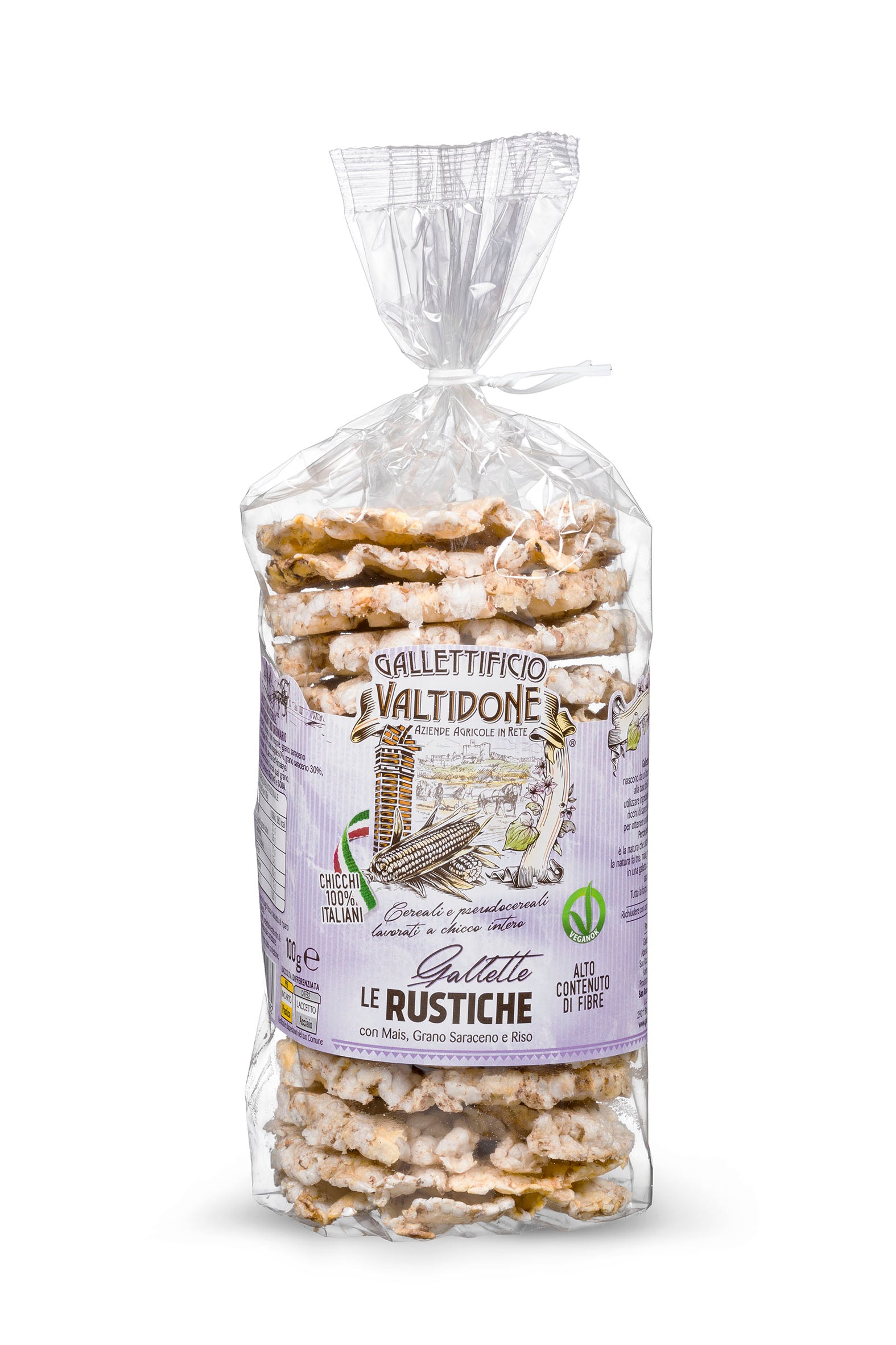 Gallette Le Rustiche con mais integrale, grano saraceno e riso Origina –  GALLETTIFICIO VALTIDONE- San Rocco S.A.